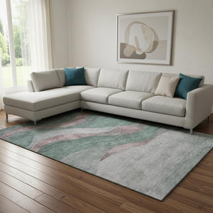 HomeRoots 9' X 12' Sage And Mauve Abstract Area Rug - Washable, UV Protected, Stain Resistant, and Stylish Decor 707154