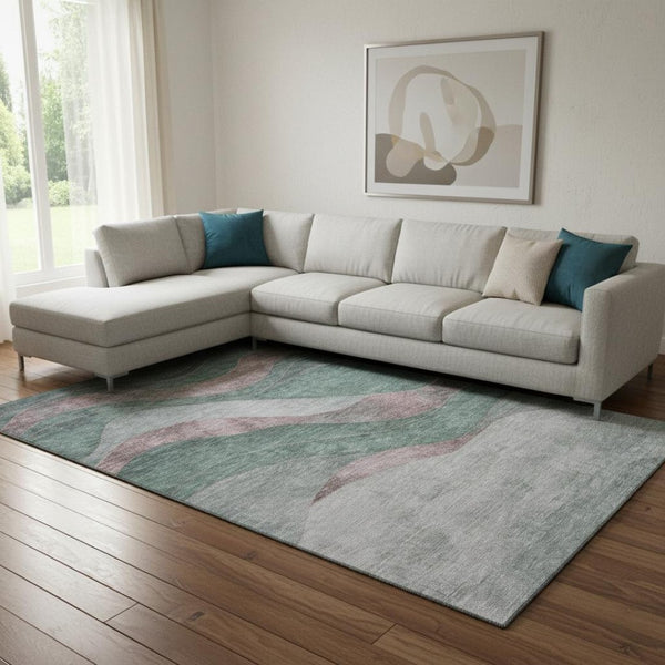 HomeRoots 9' X 12' Sage And Mauve Abstract Area Rug - Washable, UV Protected, Stain Resistant, and Stylish Decor 707154