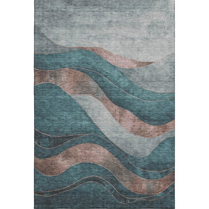 HomeRoots 8' Teal And Taupe Abstract Washable Round Rug - Stylish, Durable, UV-Protected for Indoor & Outdoor Use 707158