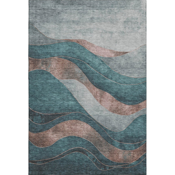 HomeRoots 8' Teal And Taupe Abstract Washable Round Rug - Stylish, Durable, UV-Protected for Indoor & Outdoor Use 707158