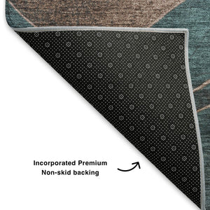 HomeRoots 8' Teal And Taupe Abstract Washable Round Rug - Stylish, Durable, UV-Protected for Indoor & Outdoor Use 707158