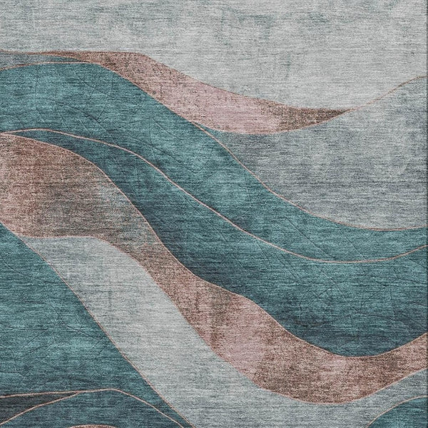 HomeRoots 8' Teal And Taupe Abstract Washable Round Rug - Stylish, Durable, UV-Protected for Indoor & Outdoor Use 707158