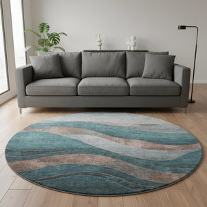 HomeRoots 8' X 10' Teal and Taupe Abstract Area Rug - Durable, Washable, Stain Resistant with UV Protection! 707159