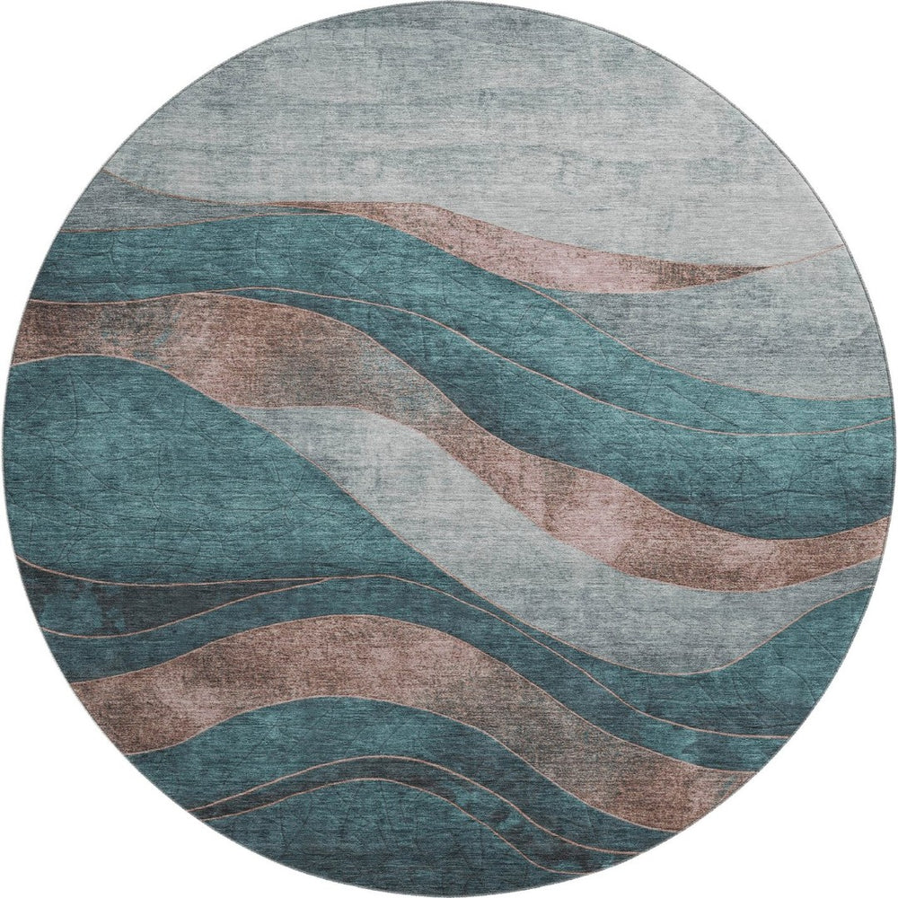 HomeRoots 8' X 10' Teal and Taupe Abstract Area Rug - Durable, Washable, Stain Resistant with UV Protection! 707159