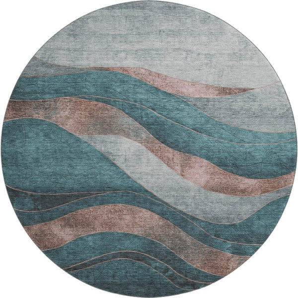 HomeRoots 8' X 10' Teal and Taupe Abstract Area Rug - Durable, Washable, Stain Resistant with UV Protection! 707159
