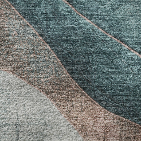 HomeRoots 8' X 10' Teal and Taupe Abstract Area Rug - Durable, Washable, Stain Resistant with UV Protection! 707159