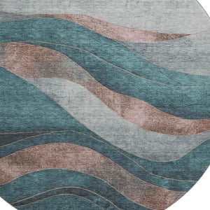 HomeRoots 8' X 10' Teal and Taupe Abstract Area Rug - Durable, Washable, Stain Resistant with UV Protection! 707159