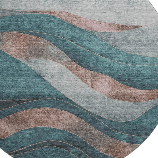 HomeRoots 8' X 10' Teal and Taupe Abstract Area Rug - Durable, Washable, Stain Resistant with UV Protection! 707159