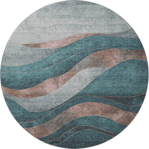 HomeRoots 8' X 10' Teal and Taupe Abstract Area Rug - Durable, Washable, Stain Resistant with UV Protection! 707159