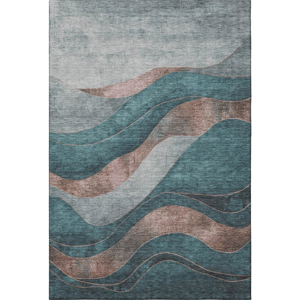 HomeRoots 9' X 12' Teal And Taupe Abstract Washable Area Rug - Durable, UV-Protected, Modern Design for Homes 707160