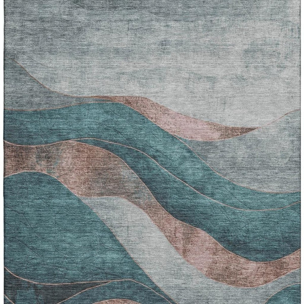 HomeRoots 10' X 14' Teal And Taupe Abstract Area Rug - Washable, UV-Protected, Perfect for Busy Homes! 707161
