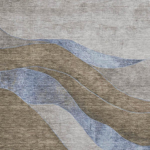 HomeRoots 5' X 8' Taupe & Blue Abstract Washable Area Rug – Durable, UV-Protected, Perfect for Homes with Kids & Pets 707163