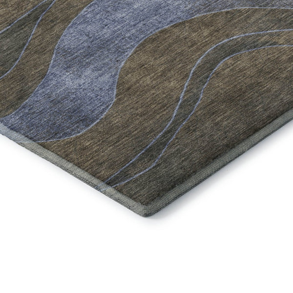 HomeRoots 8' Contemporary Taupe and Blue Abstract Washable Round Rug with UV Protection for Active Homes 707164