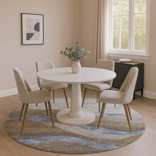 HomeRoots 8' X 10' Modern Abstract Area Rug in Taupe and Blue - Washable, UV-Protected & Stain-Resistant! 707165