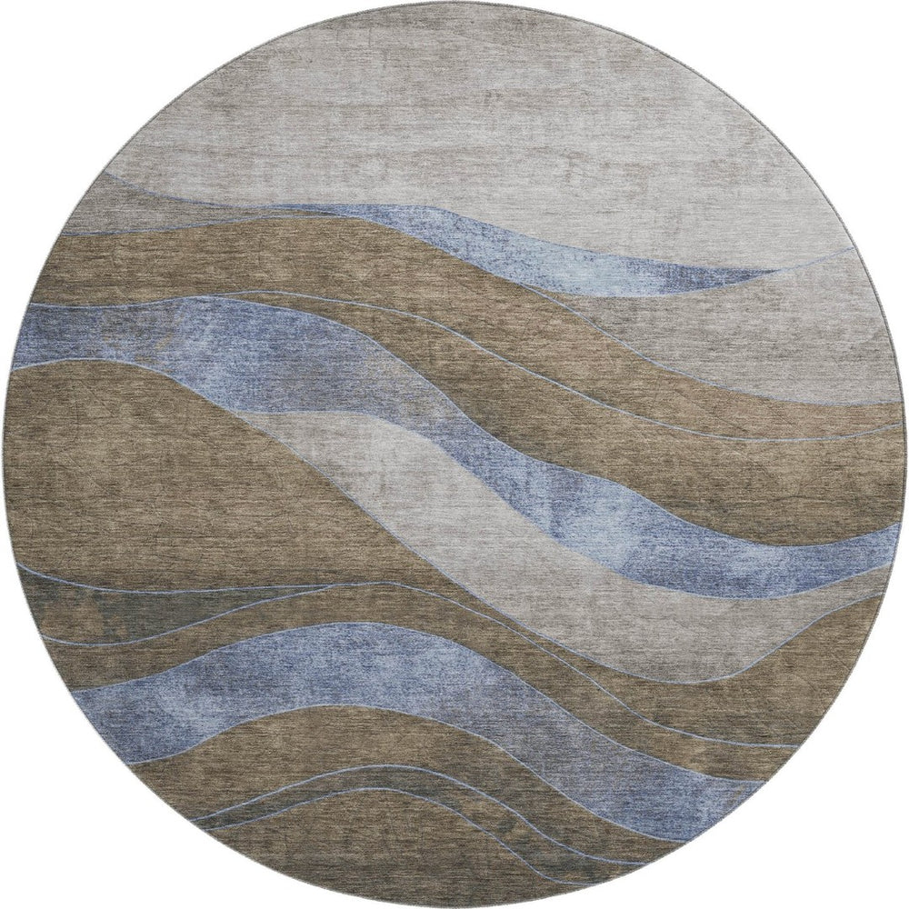 HomeRoots 8' X 10' Modern Abstract Area Rug in Taupe and Blue - Washable, UV-Protected & Stain-Resistant! 707165