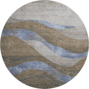 HomeRoots 8' X 10' Modern Abstract Area Rug in Taupe and Blue - Washable, UV-Protected & Stain-Resistant! 707165