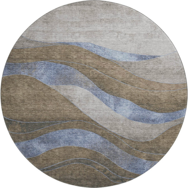 HomeRoots 8' X 10' Modern Abstract Area Rug in Taupe and Blue - Washable, UV-Protected & Stain-Resistant! 707165