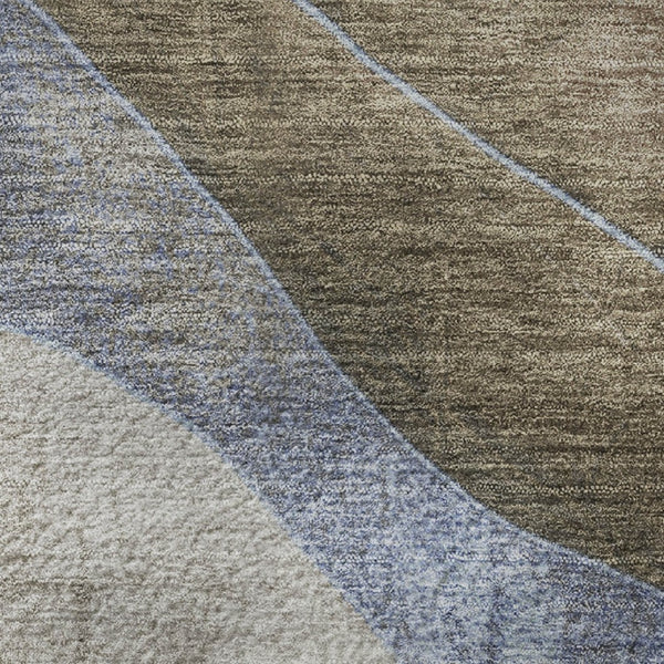 HomeRoots 8' X 10' Modern Abstract Area Rug in Taupe and Blue - Washable, UV-Protected & Stain-Resistant! 707165