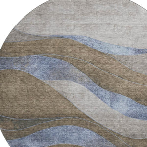 HomeRoots 8' X 10' Modern Abstract Area Rug in Taupe and Blue - Washable, UV-Protected & Stain-Resistant! 707165