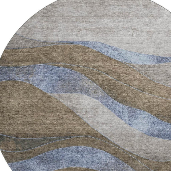 HomeRoots 8' X 10' Modern Abstract Area Rug in Taupe and Blue - Washable, UV-Protected & Stain-Resistant! 707165