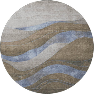 HomeRoots 8' X 10' Modern Abstract Area Rug in Taupe and Blue - Washable, UV-Protected & Stain-Resistant! 707165