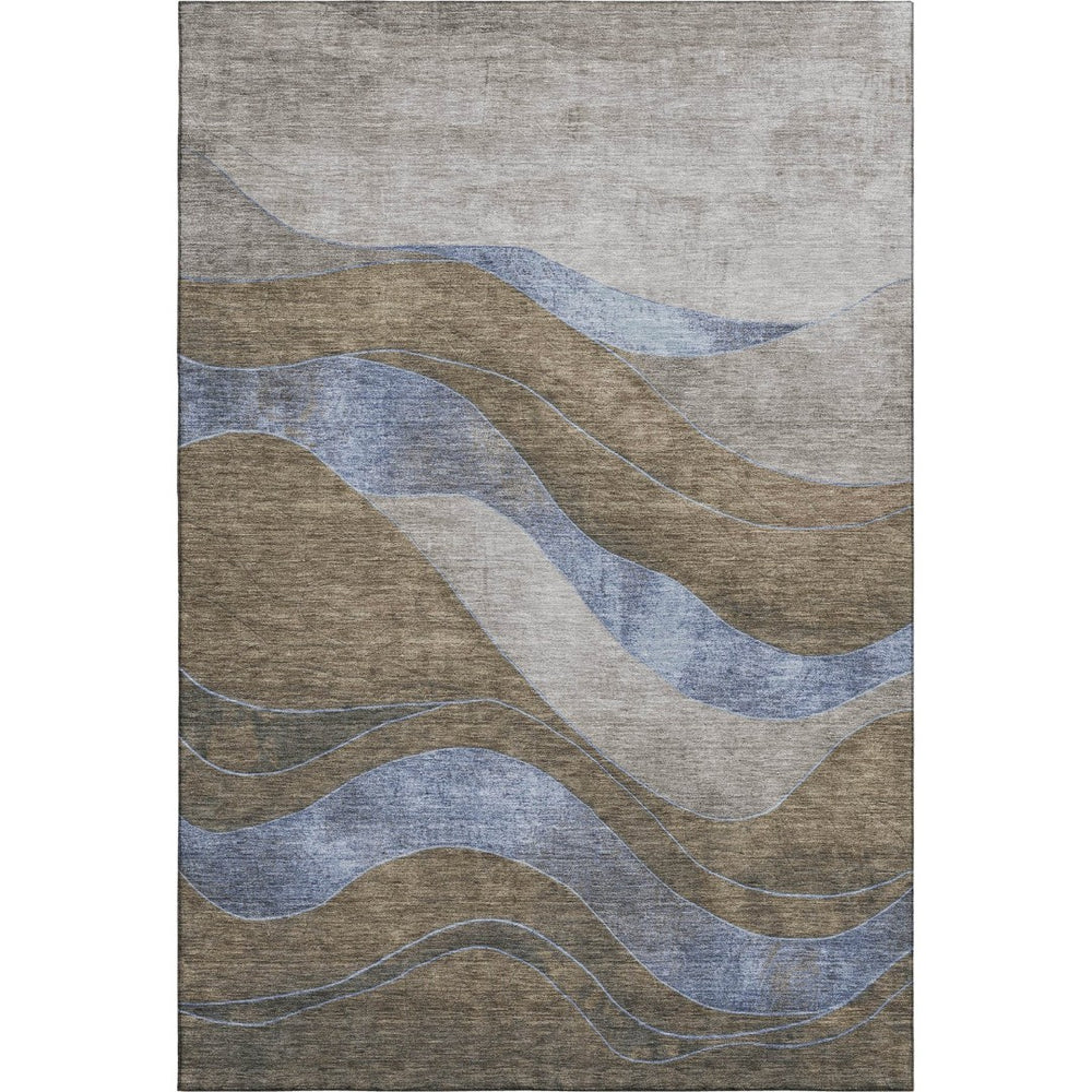 HomeRoots 10' X 14' Modern Taupe and Blue Abstract Area Rug – Washable, UV-Protected, Stain-Resistant Design! 707167