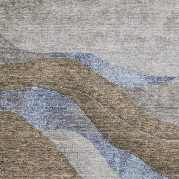 HomeRoots 10' X 14' Modern Taupe and Blue Abstract Area Rug – Washable, UV-Protected, Stain-Resistant Design! 707167
