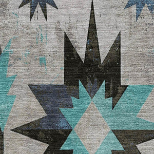 HomeRoots 5' X 8' Diamond Pattern Washable Area Rug in Black, Gray, and Blue - UV Protected & Durable Choice 707169