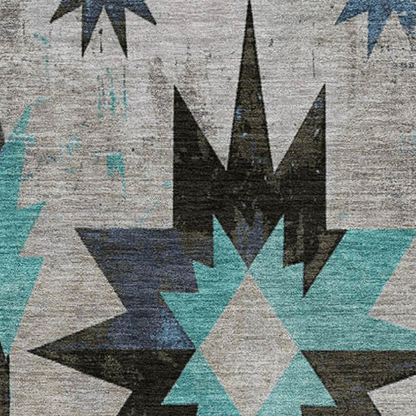 HomeRoots 5' X 8' Diamond Pattern Washable Area Rug in Black, Gray, and Blue - UV Protected & Durable Choice 707169