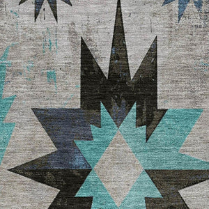 HomeRoots 8' Stylish Black Gray and Blue Diamond Washable Round Rug – Durable, UV Protected for Modern Homes 707170
