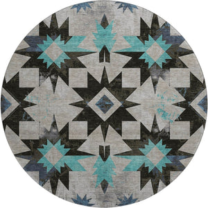 HomeRoots 8' X 10' Durable Black Gray Blue Diamond Area Rug - Washable, UV-Protected, Pet-Friendly Design 707171