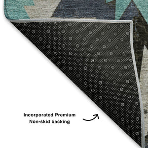 HomeRoots 8' X 10' Durable Black Gray Blue Diamond Area Rug - Washable, UV-Protected, Pet-Friendly Design 707171