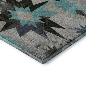 HomeRoots 8' X 10' Durable Black Gray Blue Diamond Area Rug - Washable, UV-Protected, Pet-Friendly Design 707171