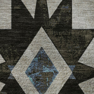 HomeRoots 8' X 10' Durable Black Gray Blue Diamond Area Rug - Washable, UV-Protected, Pet-Friendly Design 707171