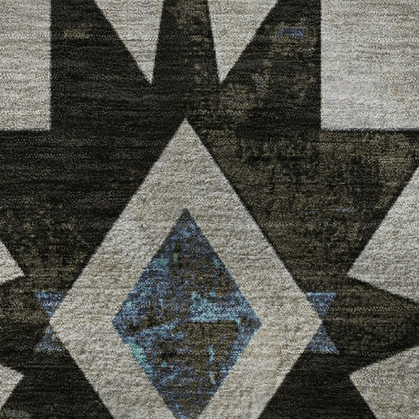 HomeRoots 8' X 10' Durable Black Gray Blue Diamond Area Rug - Washable, UV-Protected, Pet-Friendly Design 707171