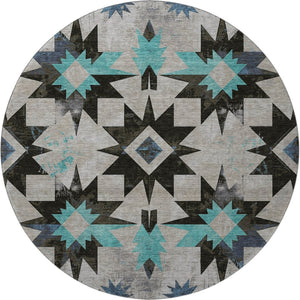 HomeRoots 8' X 10' Durable Black Gray Blue Diamond Area Rug - Washable, UV-Protected, Pet-Friendly Design 707171
