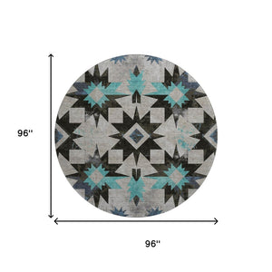 HomeRoots 8' X 10' Durable Black Gray Blue Diamond Area Rug - Washable, UV-Protected, Pet-Friendly Design 707171