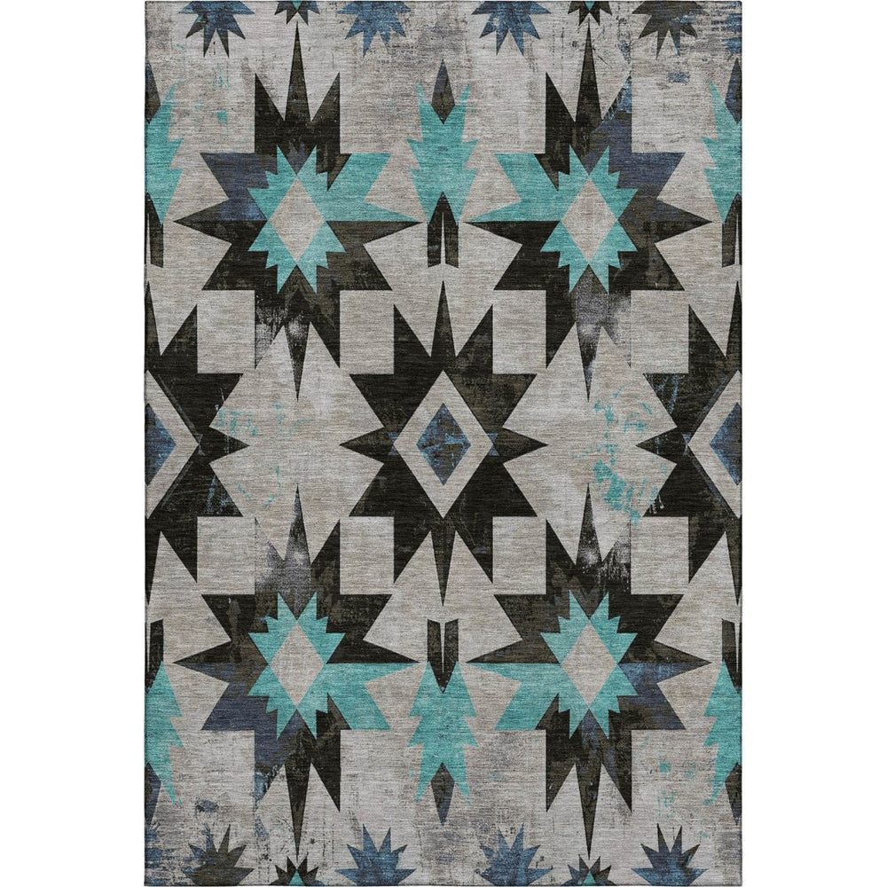 HomeRoots 9' X 12' Black Gray Blue Diamond Area Rug - Durable, Stain-Resistant, UV Protected for High-Traffic Homes 707172