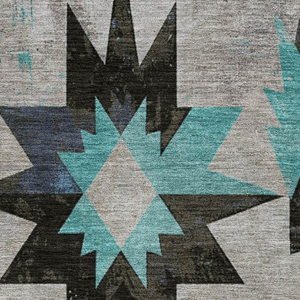 HomeRoots 9' X 12' Black Gray Blue Diamond Area Rug - Durable, Stain-Resistant, UV Protected for High-Traffic Homes 707172