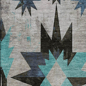 HomeRoots 10' X 14' Washable Diamond Area Rug in Black, Gray & Blue - UV Protected, Durable & Easy Care! 707173