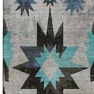HomeRoots 10' X 14' Washable Diamond Area Rug in Black, Gray & Blue - UV Protected, Durable & Easy Care! 707173
