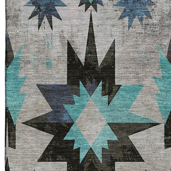 HomeRoots 10' X 14' Washable Diamond Area Rug in Black, Gray & Blue - UV Protected, Durable & Easy Care! 707173