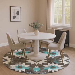 HomeRoots 8' X 10' Washable Diamond Area Rug in Brown, Blue & Ivory – Durable, Stain Resistant & UV Protected! 707177