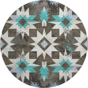 HomeRoots 8' X 10' Washable Diamond Area Rug in Brown, Blue & Ivory – Durable, Stain Resistant & UV Protected! 707177