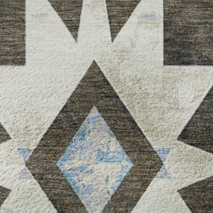 HomeRoots 8' X 10' Washable Diamond Area Rug in Brown, Blue & Ivory – Durable, Stain Resistant & UV Protected! 707177