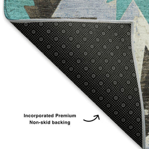 HomeRoots 9' X 12' Stylish Diamond Area Rug in Brown, Blue, Ivory - Washable, UV Protected & Stain Resistant 707178