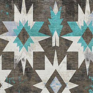 HomeRoots 9' X 12' Stylish Diamond Area Rug in Brown, Blue, Ivory - Washable, UV Protected & Stain Resistant 707178