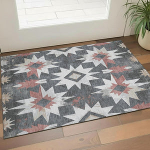 HomeRoots 5' X 8' Charcoal Rust Ivory Diamond Area Rug – Washable, UV-Protected, Stylish & Durable Design 707181