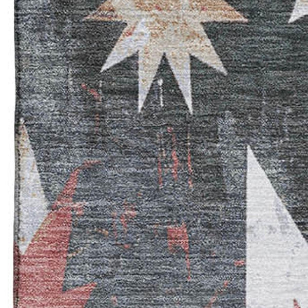 HomeRoots 5' X 8' Charcoal Rust Ivory Diamond Area Rug – Washable, UV-Protected, Stylish & Durable Design 707181