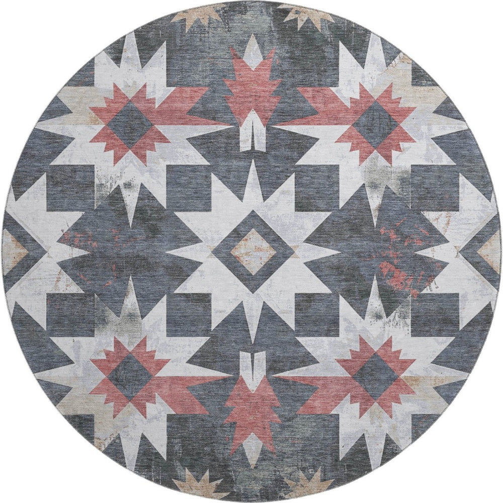 HomeRoots 8' X 10' Charcoal, Rust & Ivory Diamond Washable Area Rug – UV Protected & Stain Resistant Design 707183